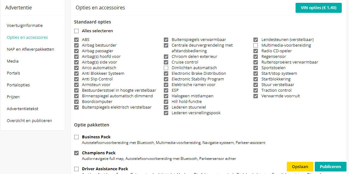 vin opties aan advertentie toevoegen